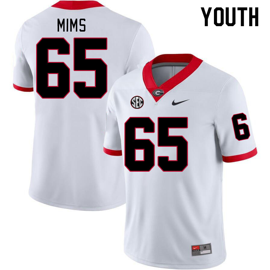 Georgia Bulldogs Youth Amarius Mims #65 White Stitched College UGA Football Jersey 23JN012PQ